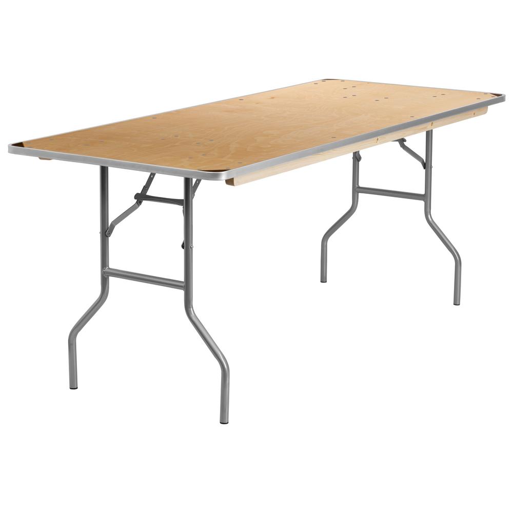 72 In Natural Wood Tabletop Metal Frame Folding Table