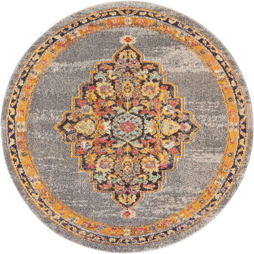 Nourison Passionate 5' Round Grey Multicolor Persian Area Rug-454591 ...