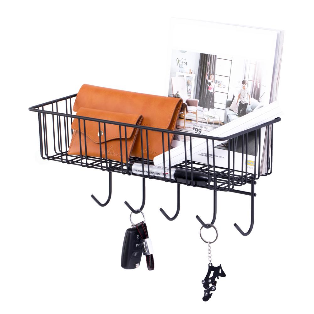 Basicwise Metal Wall Mounted Entryway Organizer Rack With Hooks