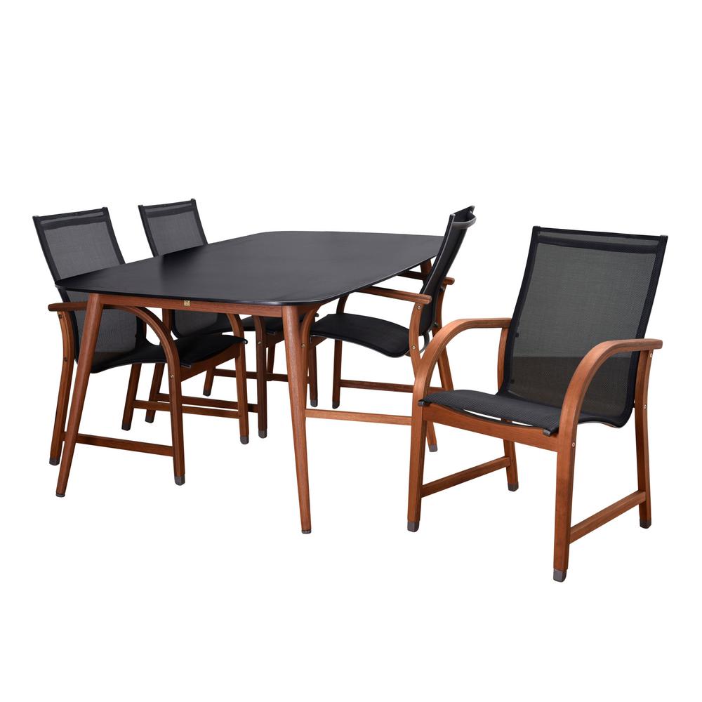 Dining Table Wood Patio Furniture Resin Carilo 5 Piece Eucalyptus Rectangular Patio Dining Set