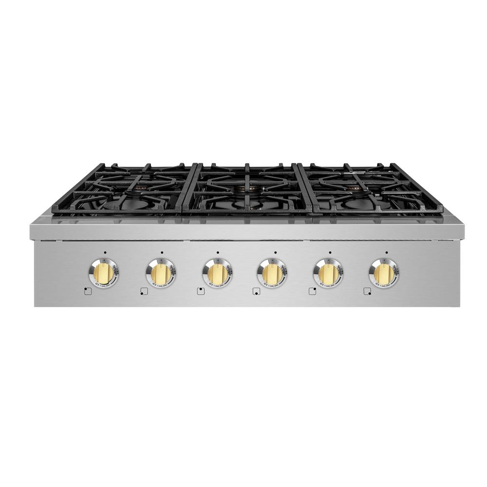 NXR Entree 36 in. Professional Style Gas Cooktop with 6Burners in Stainless Steel and Gold