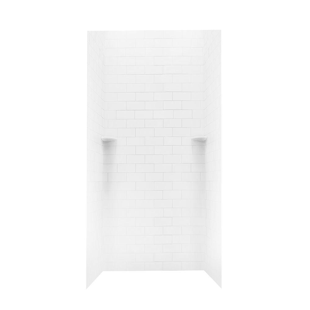 Swan 36 in. x 36 in. x 72 in. 3piece Subway Tile Easy Up Adhesive Shower Wall in White