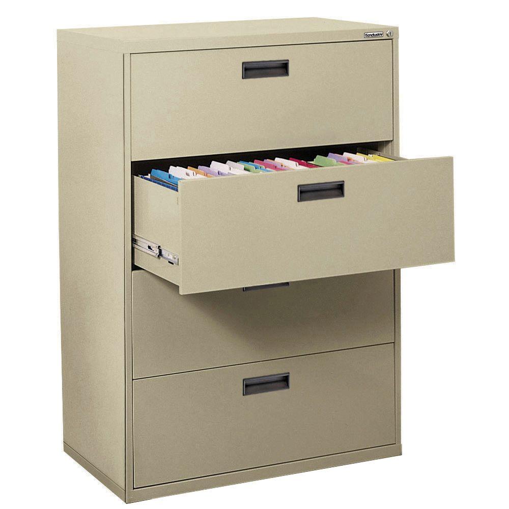 Sandusky 400 Series 50 5 In H X 30 In W X 18 In D Putty 4 Drawer Lateral File Cabinet E204l 07 The Home Depot