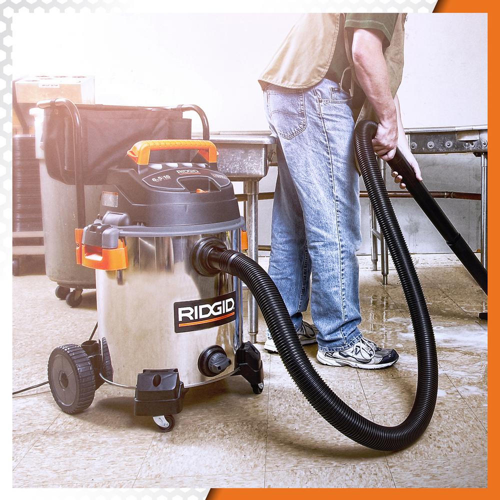 RIDGID Stainless Steel Wet/Dry Shop Vacuum 16 Gallon 6.5 peak HP Wet