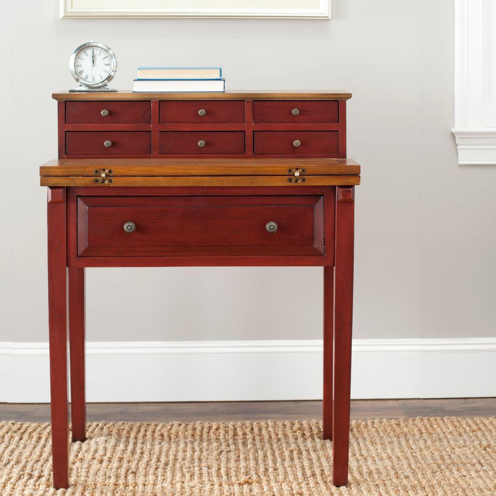 Safavieh Abigail Egyptian Red And Oak Desk With Drawers Amh6520a Safavieh Abigail Egyptian Red And Oak Desk With Drawers