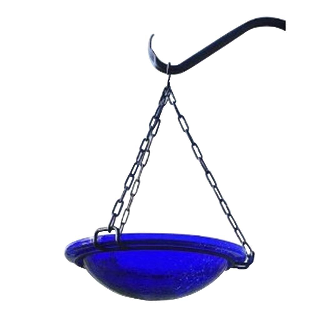 12.5&#34; Crackle Glass Hanging Birdbath Bowl Cobalt Blue - Achla Designs: Hand-Blown, Weather-Resistant, No Assembly Required