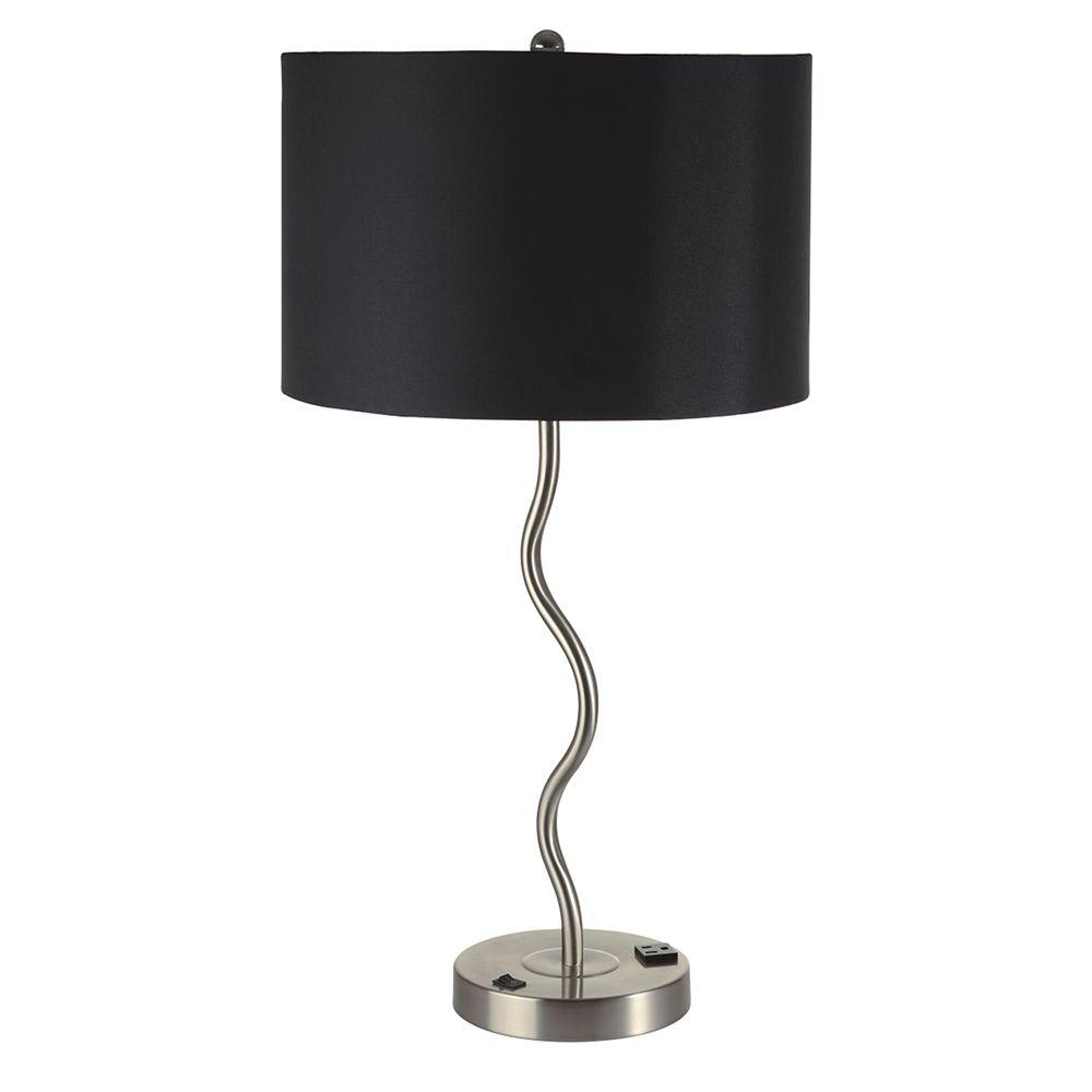 ORE International 28.5 in. Chrome Black Wave Table Lamp with Convenient