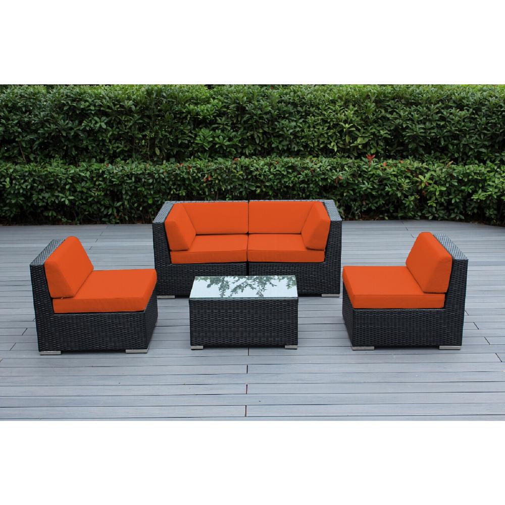 Ohana Depot Ohana Black 5 Piece Wicker Patio Seating Set With Supercrylic Orange Cushions Pn0501 Or The Home Depot