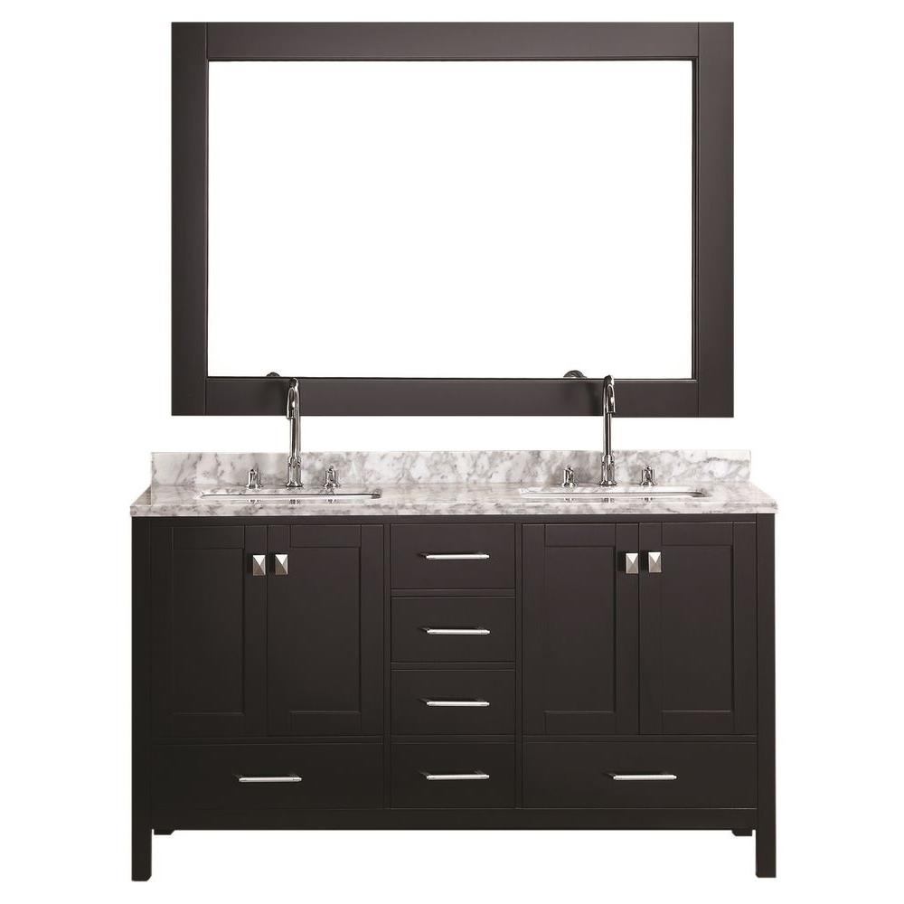 Design Element London 61 in. W x 22 in. D Double Vanity in Espresso with Marble Vanity Top and 