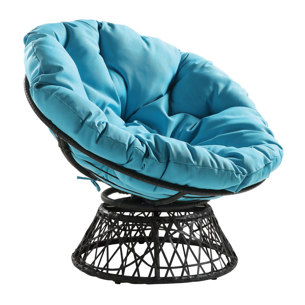 OSP Home Furnishings Papasan Chair with Blue Round Pillow-Top Cushion and Grey frame-BF25292-BL 