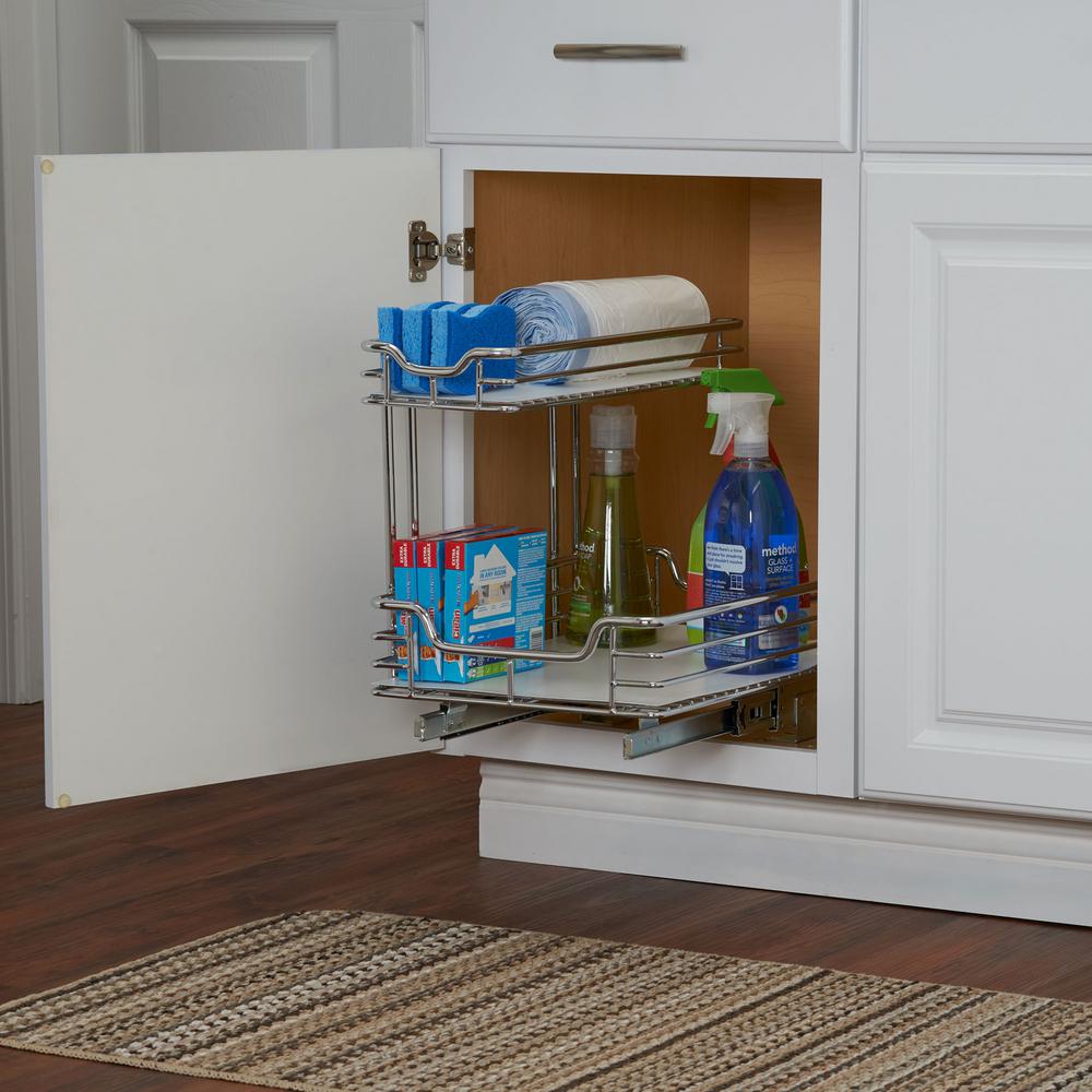 12 In Under Sink Organizer In Chrome With White Liner 61765 1 The   Pull Out Cabinet Drawers 61765 1 64 1000 