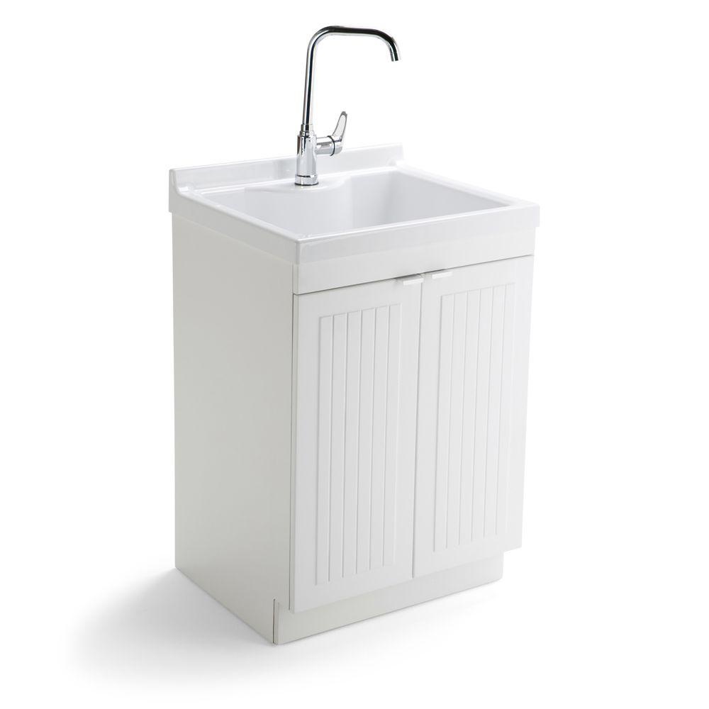 Simpli Home Murphy 24 In W X 20 5 In D X 34 5 In H ABS Laundry Sink   Pure White Simpli Home Utility Sinks Axcldyabs 24 64 1000 