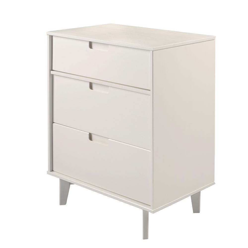 Walker Edison Furniture Company 3 Drawer White Groove Handle Wood