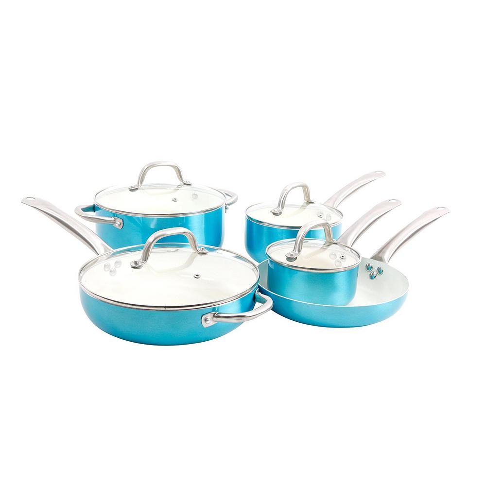 Oster Montecielo 9Piece Metallic Turquoise Cookware Set with Lids