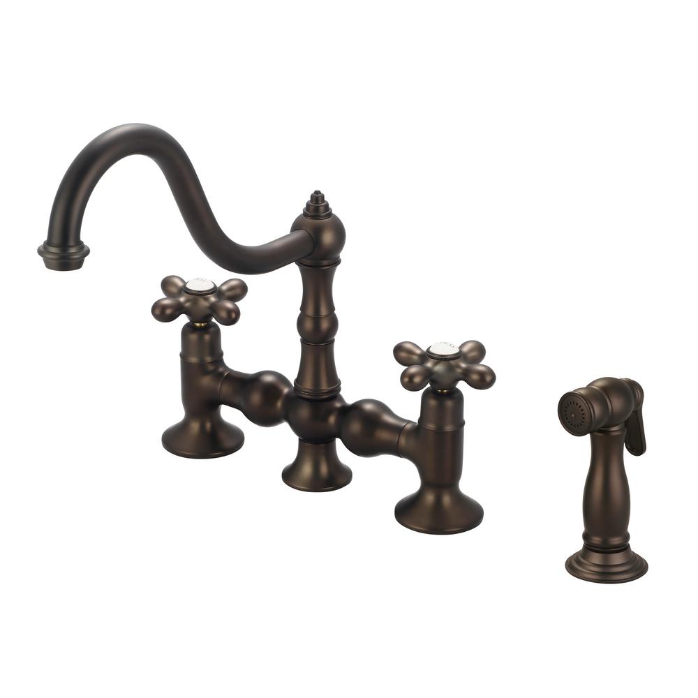 Water Creation 2 Handle Bridge Kitchen Faucet With Metal Side Sprayer In Oil Rubbed Bronze