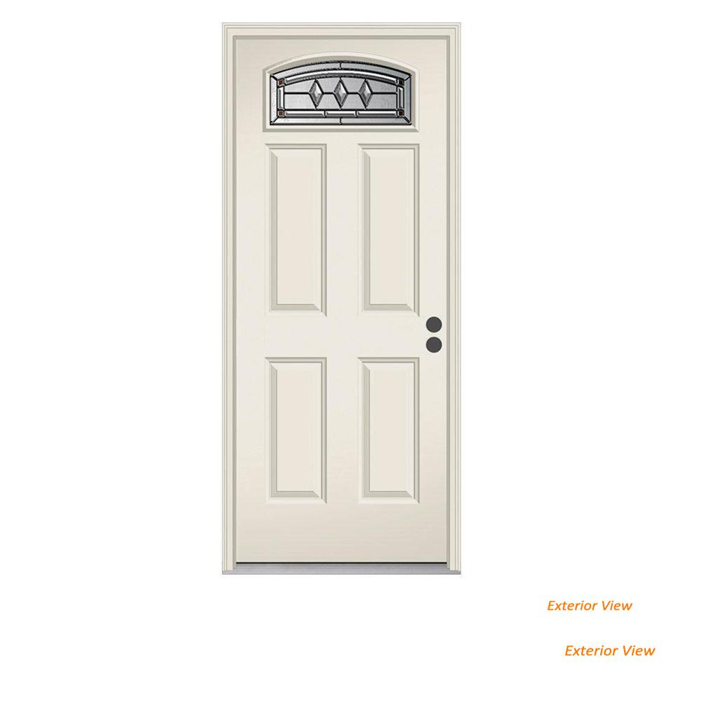 JELDWEN 30 in. x 80 in. Mission Prairie Camber Top Primed Premium Steel Prehung Front Door with