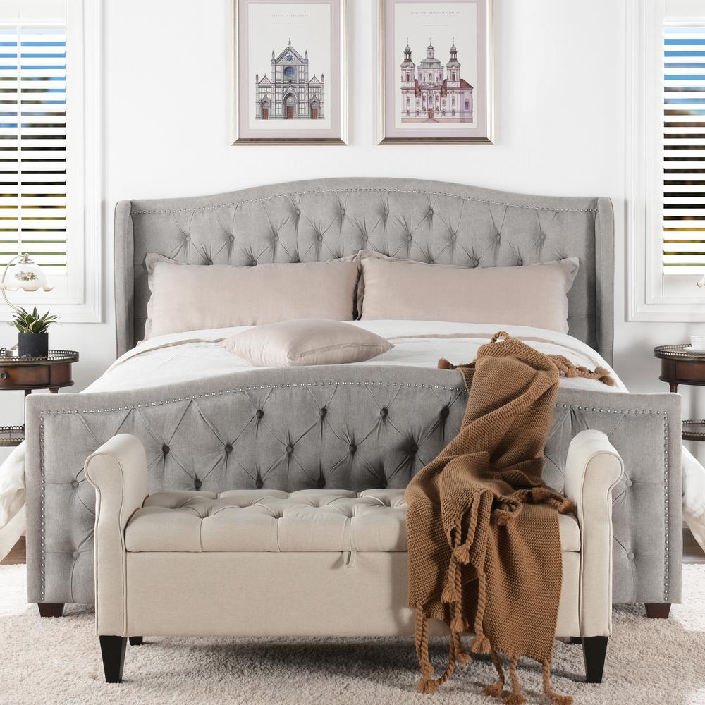 Marcella Tufted Wingback King Bed, Silver Grey