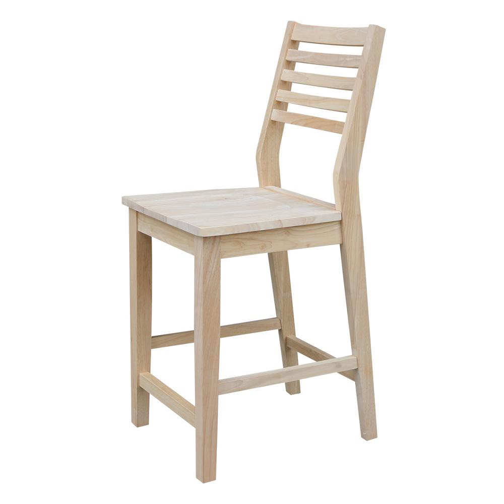 International Concepts Mid Century Modern 24 In H Slat Back H Slat Back Unfinished Counter Stool