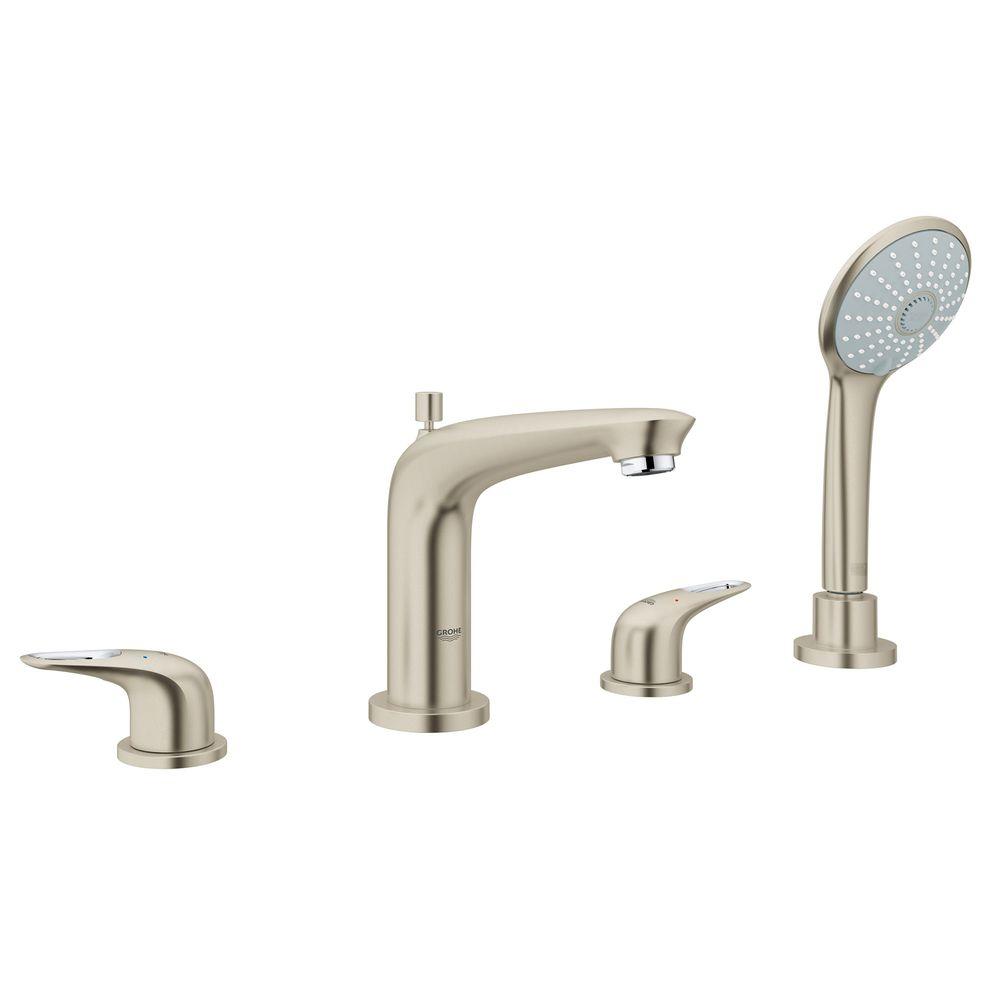 Grohe Eurostyle 2 Handle Deck Mount Roman Bathtub Faucet With Handheld Shower In Brushed Nickel