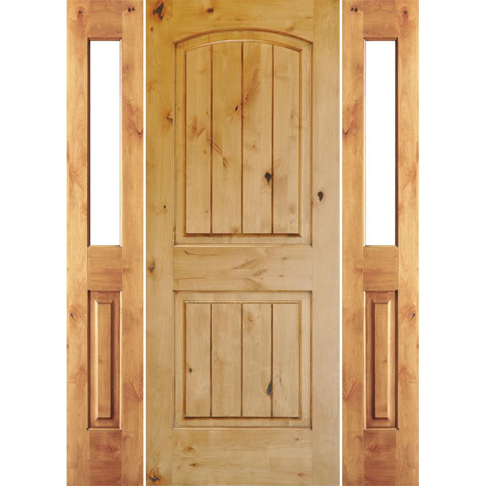 Krosswood Doors 64 in. x 96 in. Rustic Knotty Alder Arch Top VG Unfinished RightHand Inswing