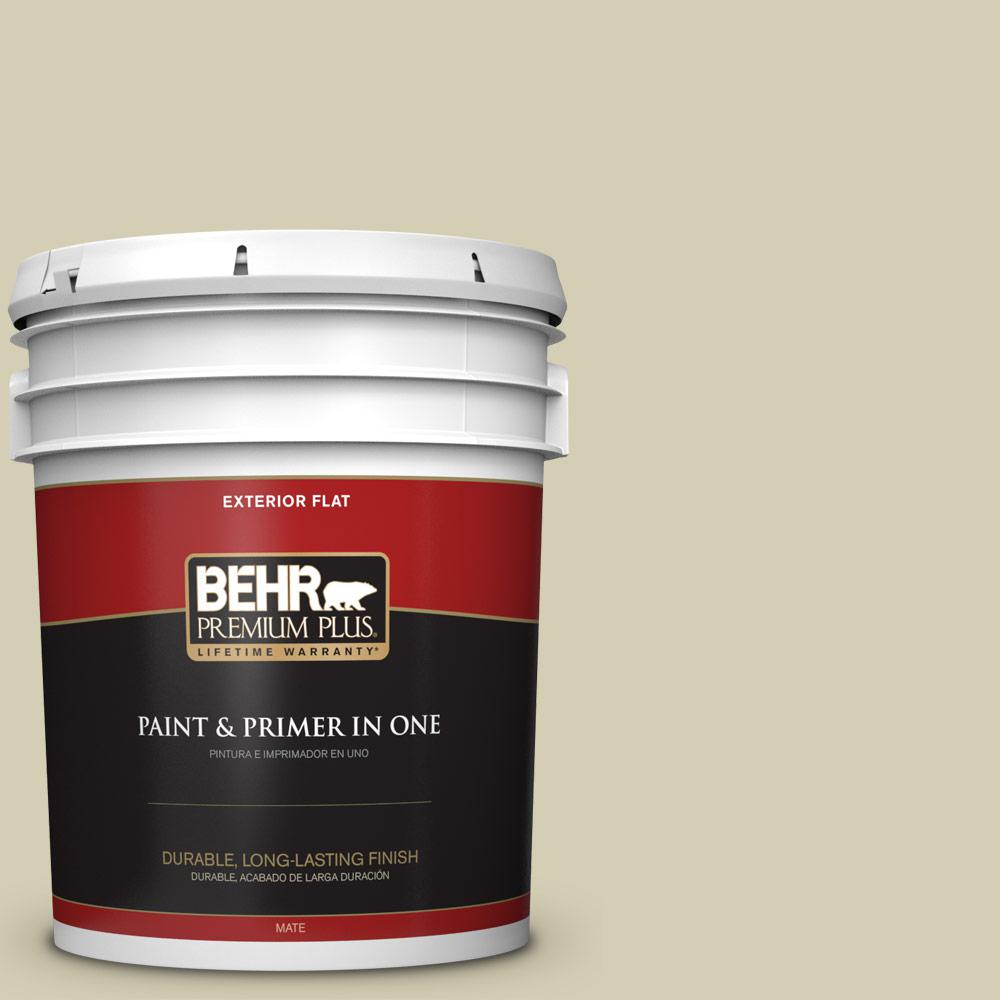 BEHR Premium Plus 5 gal. MQ655 Pale Ivy Flat Exterior Paint and