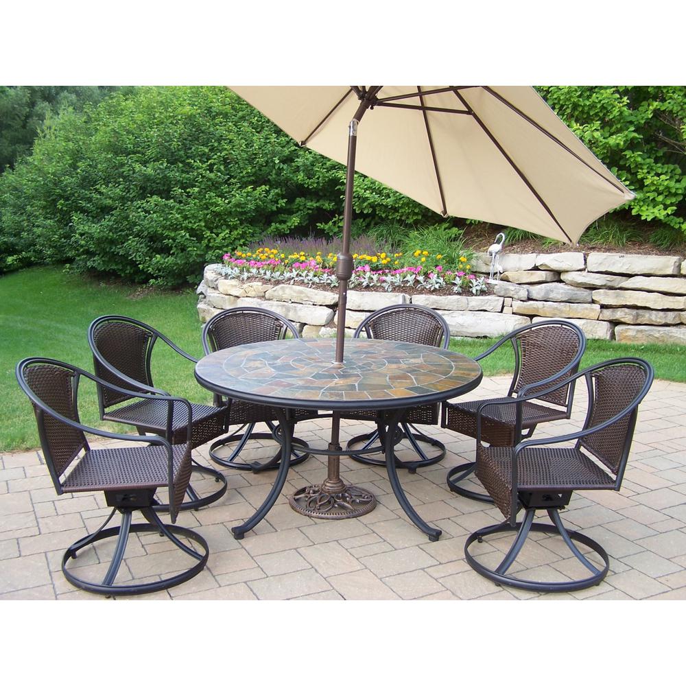 Dining Table Wicker Patio Furniture Bohemian Sets Swivel 9 Piece Metal Outdoor Dining Set With Beige Umbrella