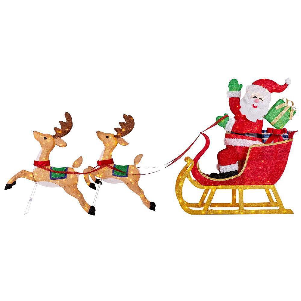 8.5 ft Yuletide Lane LED Santa's Sleigh with Two Reindeers