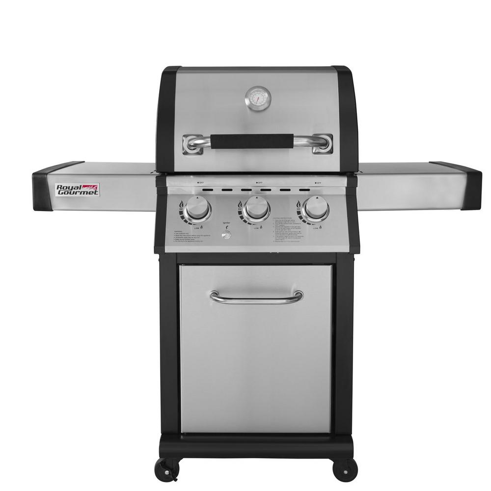 3 Burners Small Propane Grills Gas The Home Depot Deluxe 3 Burner Patio Propane Gas Grill With Fixed Side Tables