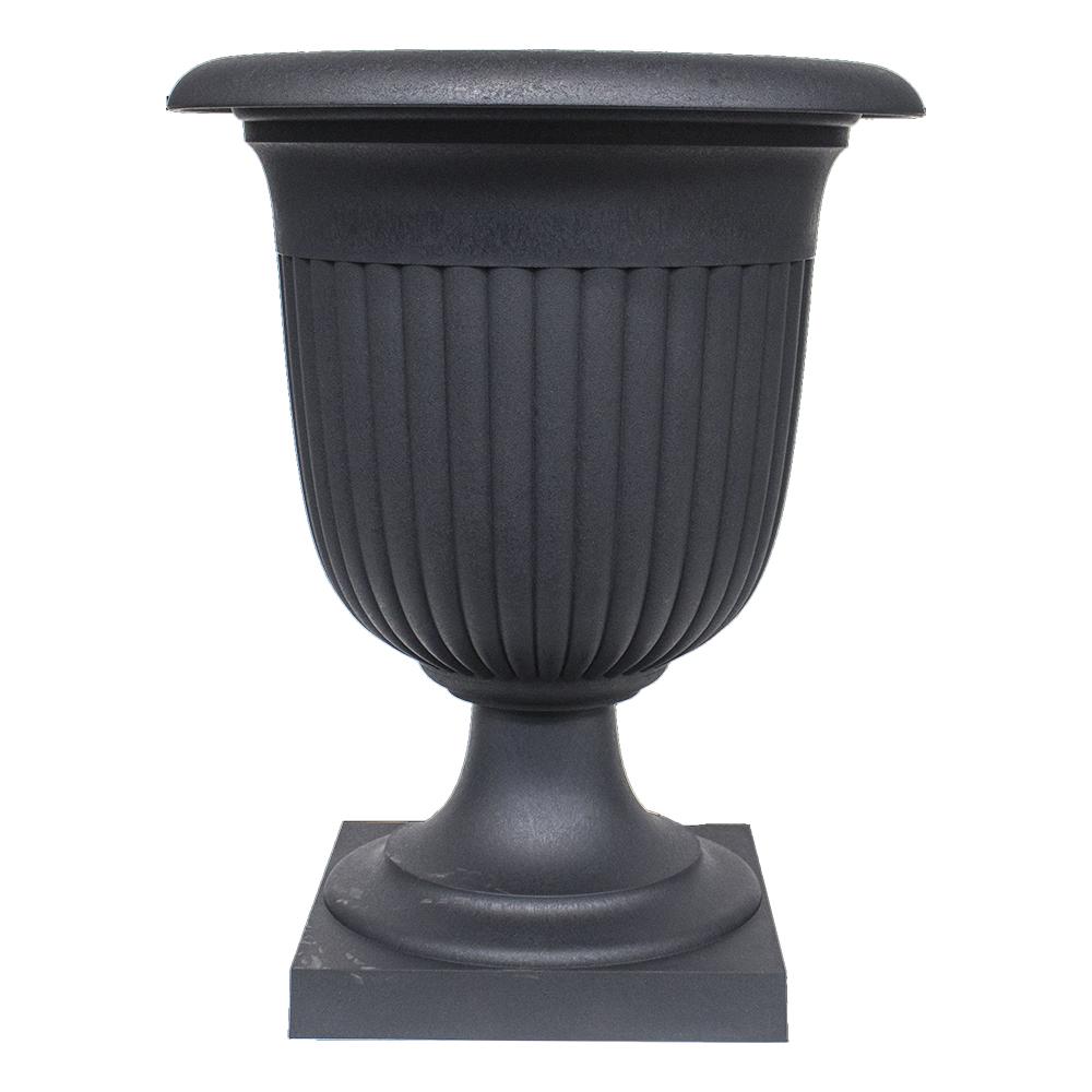 Urn Planters The Home Depot Crescendo 19 In W X 23 H Round Slate Rubber Self Watering