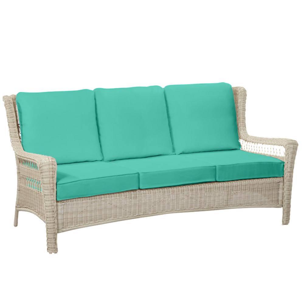 Hampton Bay Park Meadows Off White Wicker Outdoor Patio Sofa With