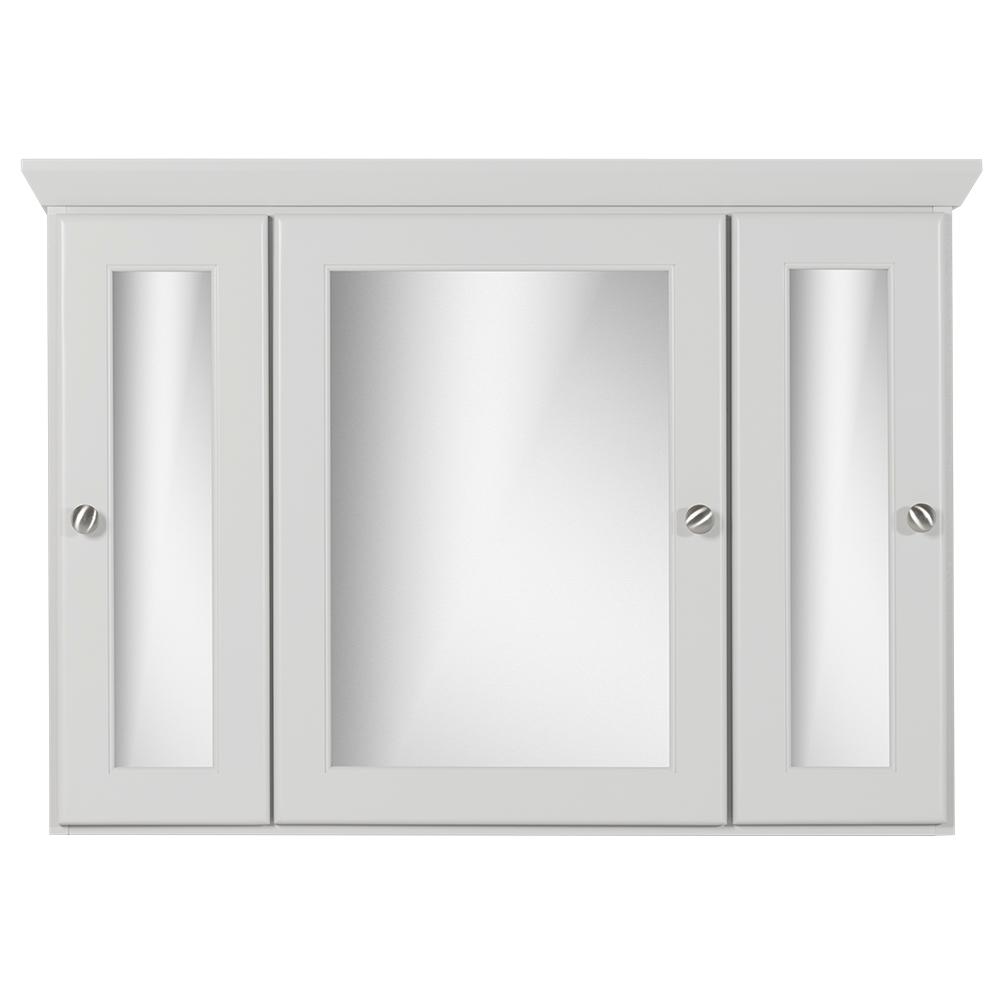 Simplicity By Strasser 36 In W X 27 In H X 6 5 In D Tri View Surface Mount Medicine Cabinet Rounded Mirror In Dewy Morning 01 472 2 The Home Depot