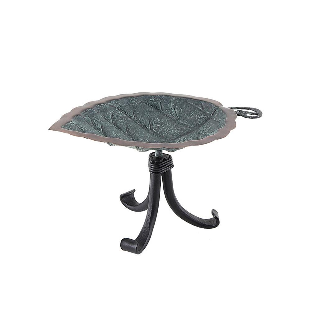 7.5&#34; Aspen Leaf Birdbath with Tripod Stand Brass Plated - Achla Designs: Weather-Resistant, Deck/Tabletop Use, No Assembly Required