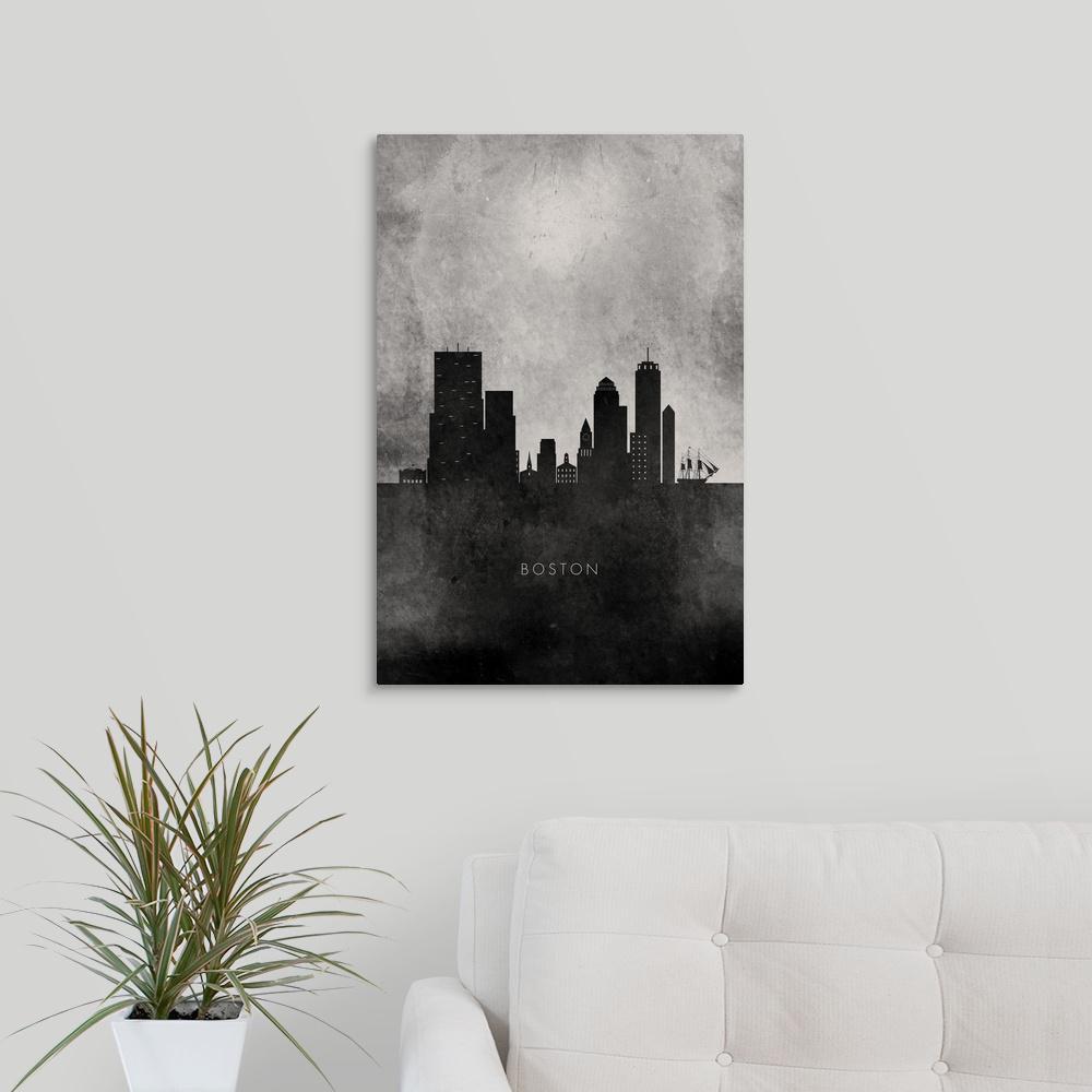 Greatbigcanvas Black And White Minimalist Boston Skyline By