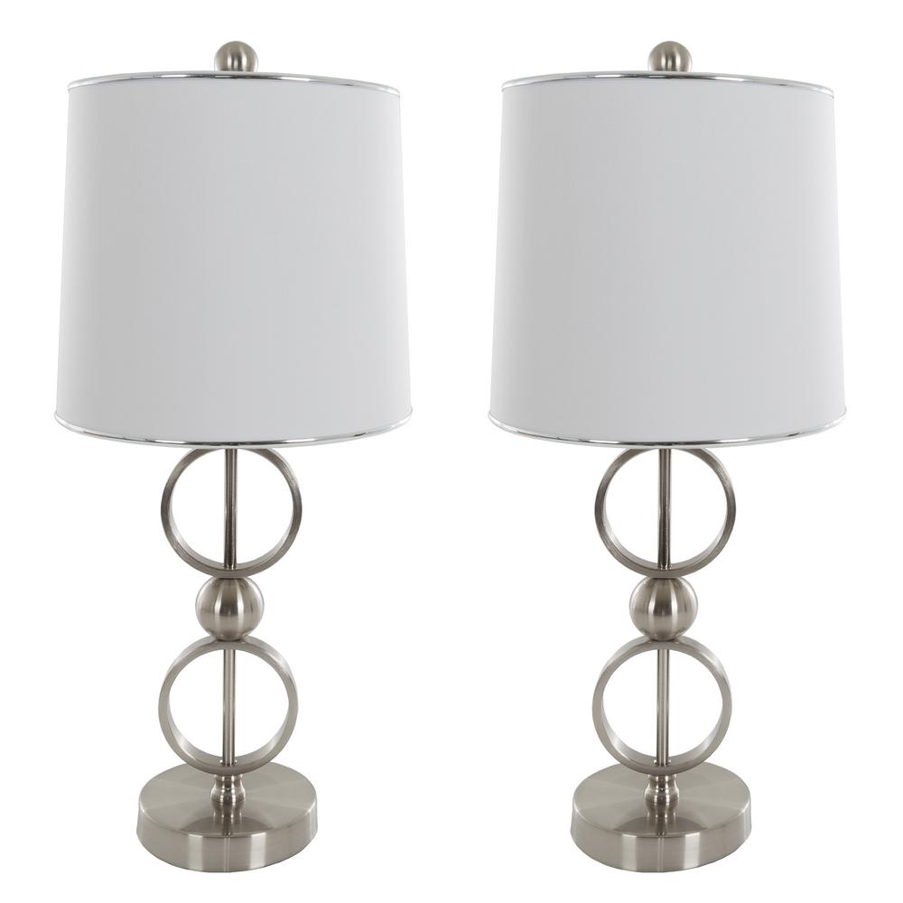 Lavish Home 22 5 In Modern Brushed Steel Lamp Set 2 Piece M100013 Modern Brushed Steel Lamp Set 2 Piece