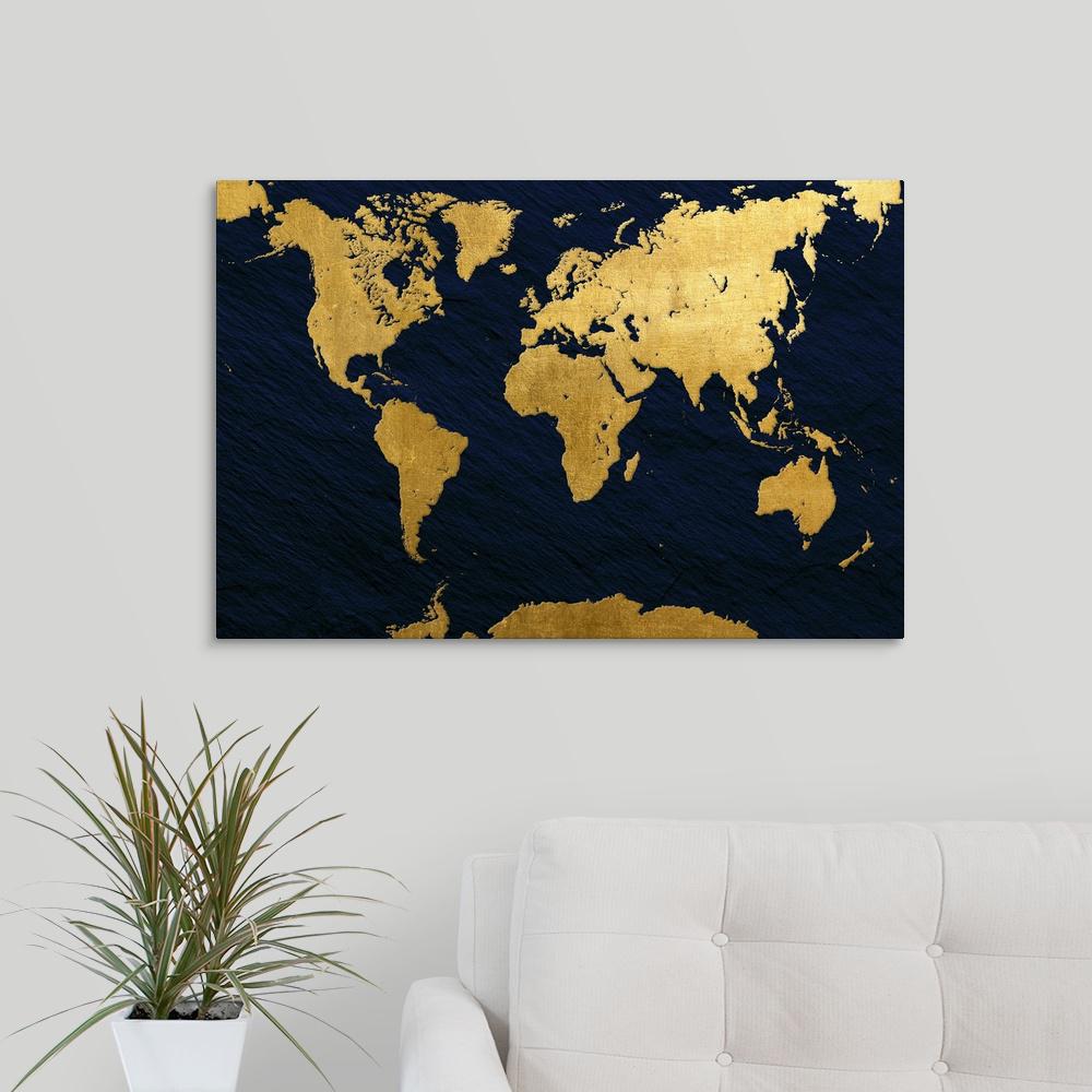 Gold Foil World Map By Inner Circle Canvas Wall Art