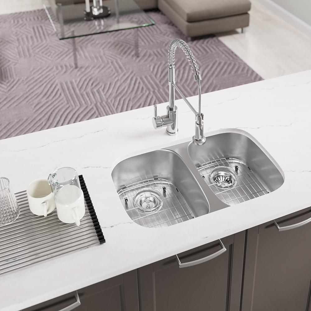 MR Direct AllinOne Undermount Stainless Steel 291/4 in. 50/50 Double Bowl Kitchen Sink51018