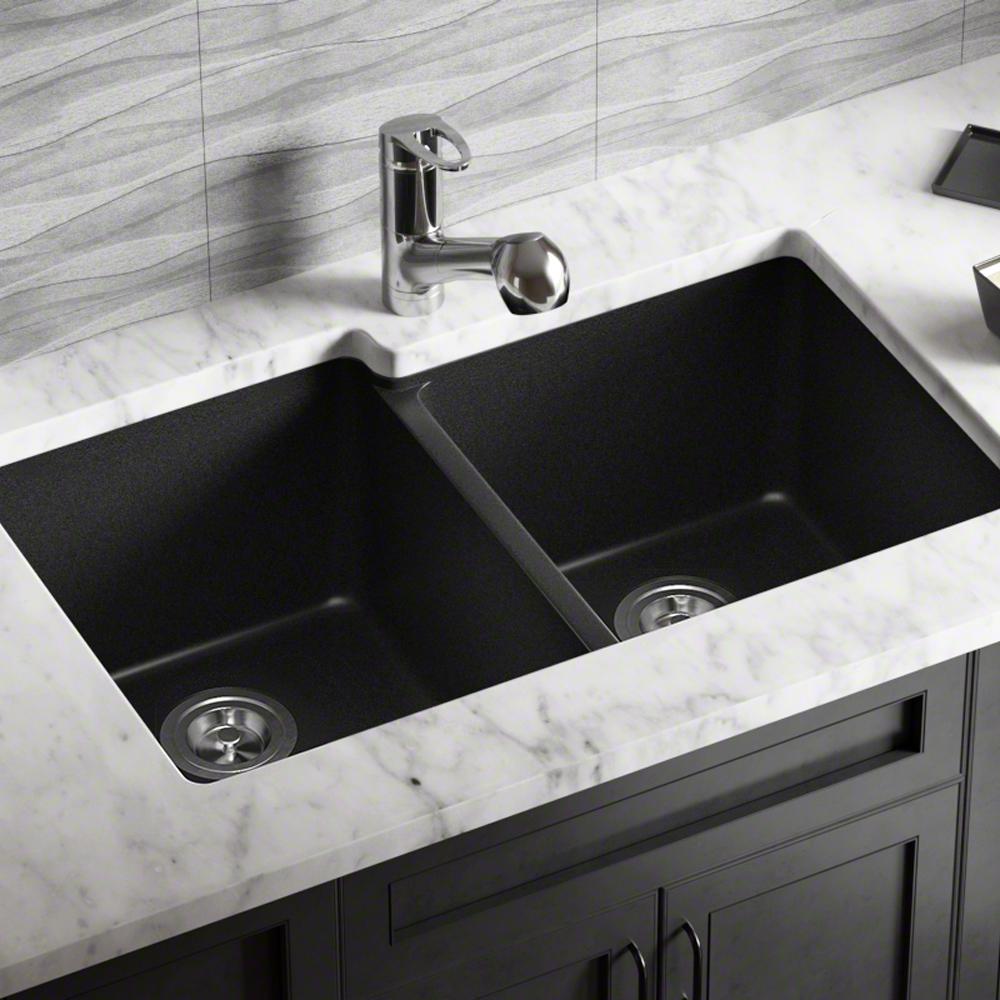 Mr Direct All In One Undermount Quartz 32 5 In 0 Hole Double Bowl