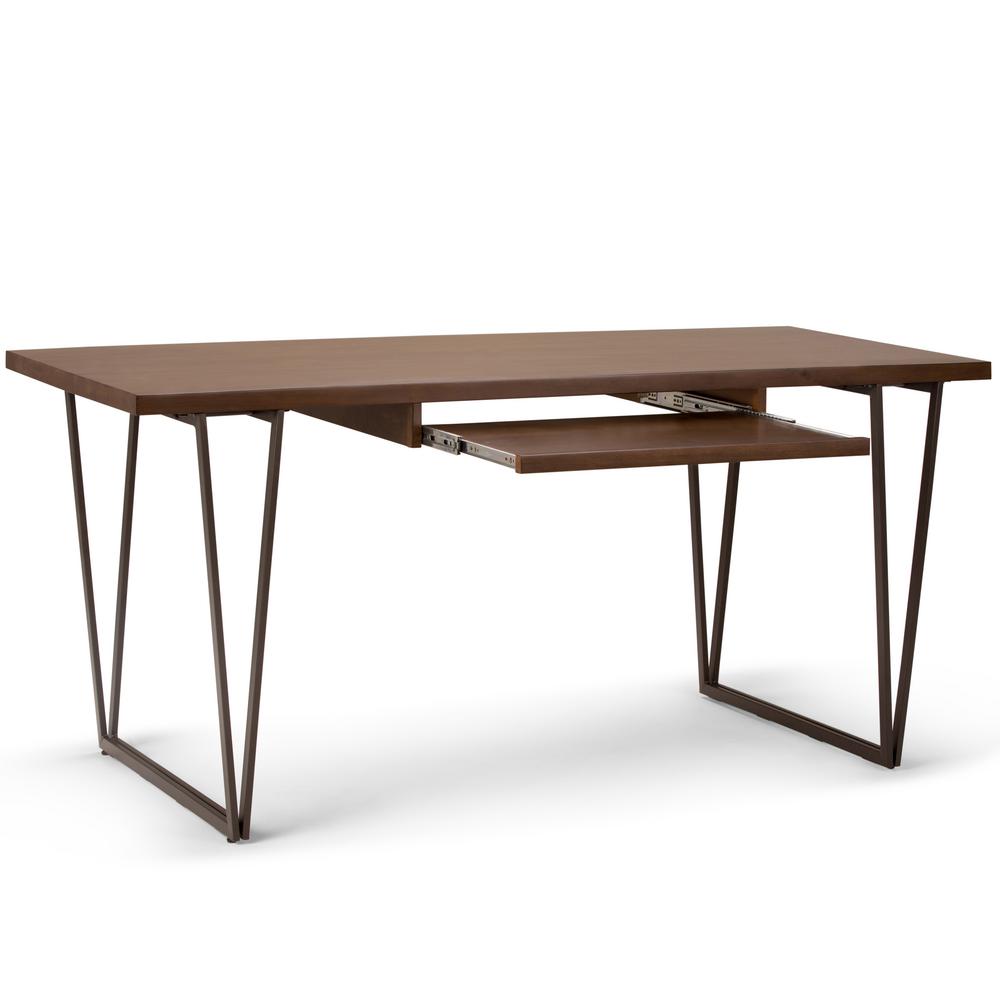 Simpli Home 66 in. Rectangular Natural Aged Brown Writing Desk with ...
