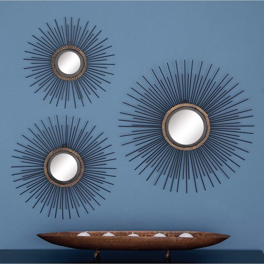Litton Lane 20 In 16 And 14 Modern Iron Mirror Wall Modern Iron And Mirror Wall Decor Set Of 3 27279 The Home Depot