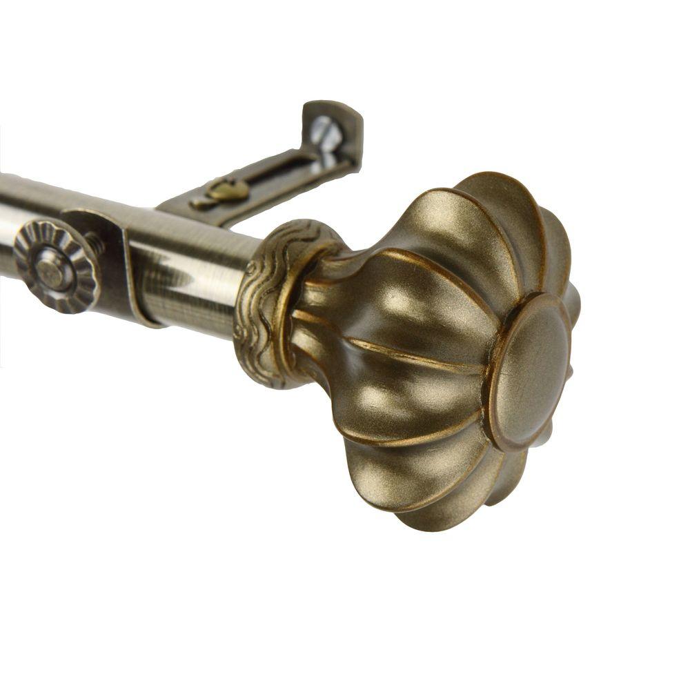 Rod Desyne 66 In 120 Telescoping Single Curtain Kit Telescoping Single Curtain Rod Kit In Antique Brass With Flair Finial