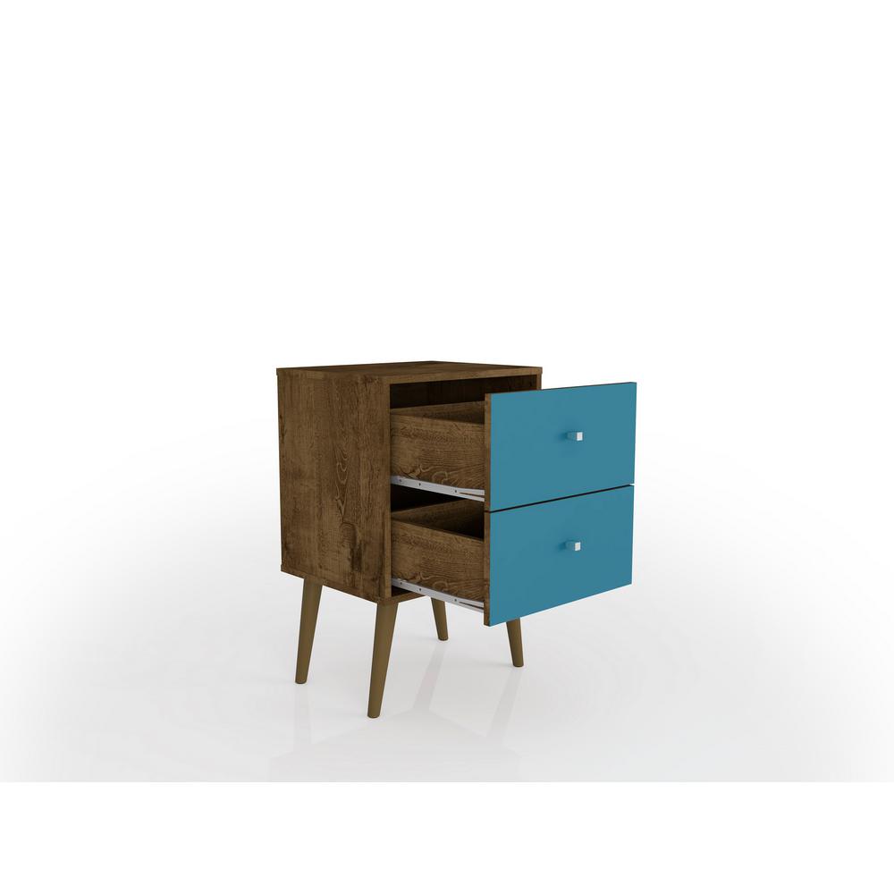 Manhattan Comfort Liberty 2 0 Rustic Brown And Aqua Blue Nightstand 204amc93 The Home Depot