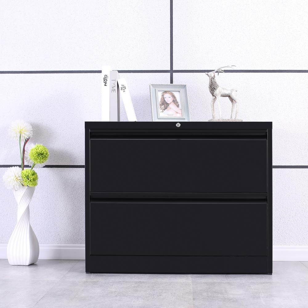 Boyel Living Black With Lock And Key Lateral File Cabinet 2 Drawer Ly Wf192114baa The Home Depot