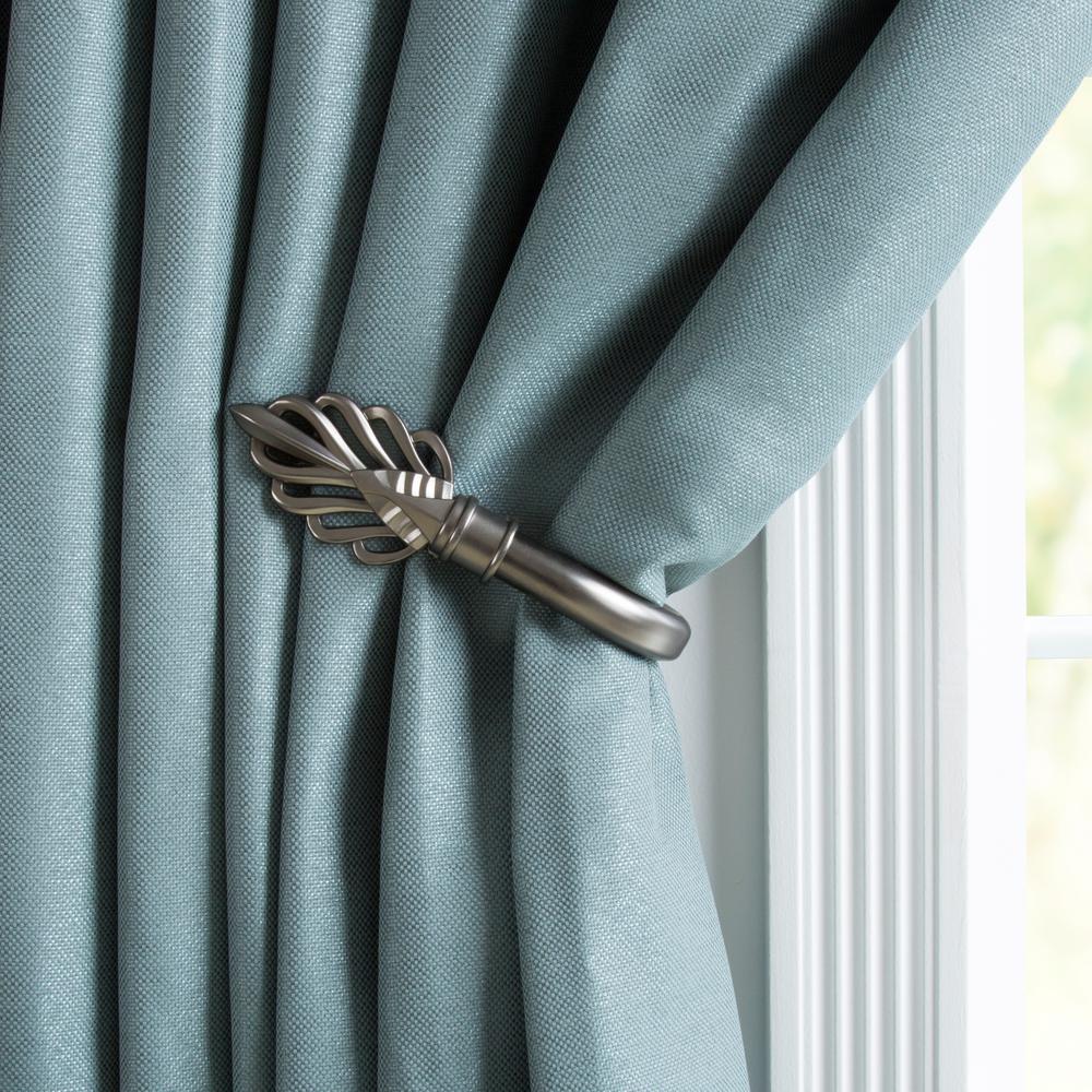Pewter Curtain Holdbacks Tie Backs Rods Hardware Leaf Holdback Pair In Pewter