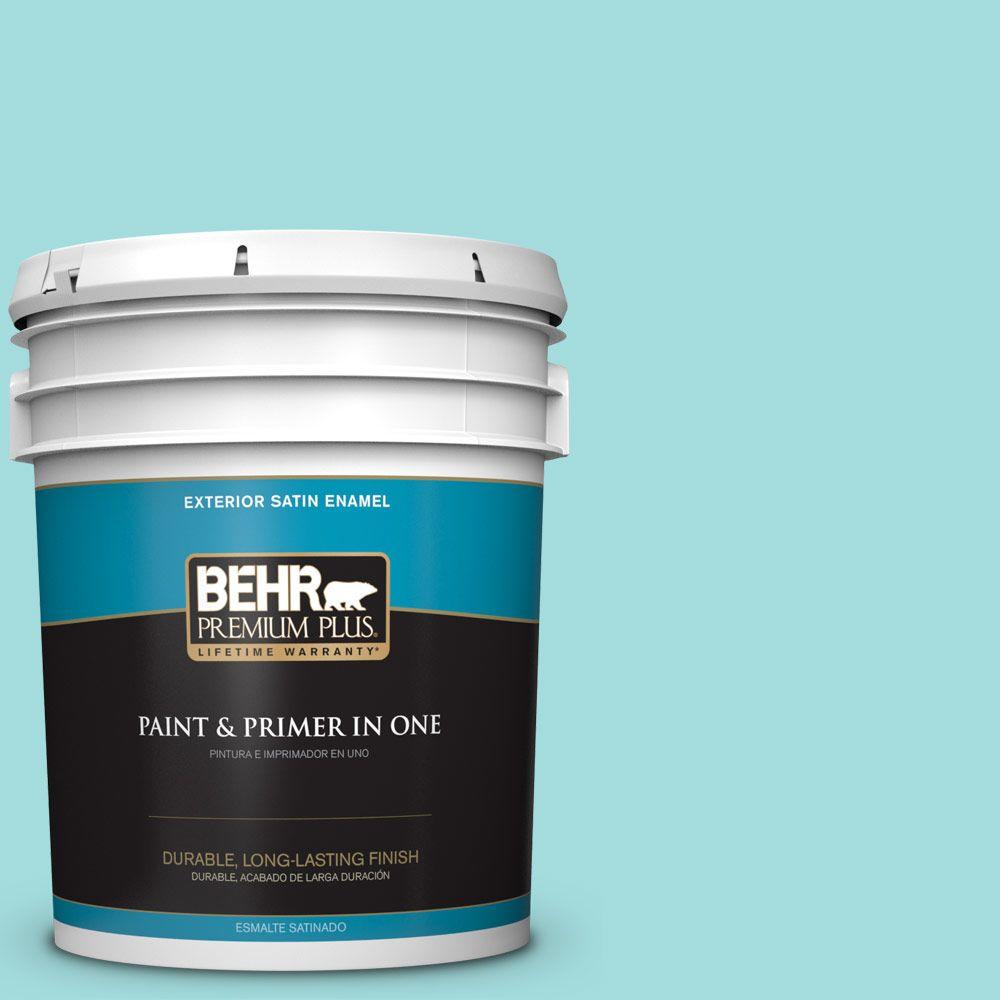 BEHR Premium Plus 5gal. 500A3 Aqua Spray Satin Enamel Exterior Paint