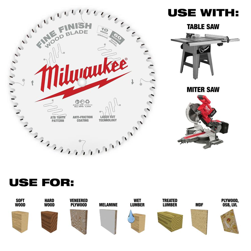 Milwaukee Tool 10" 60T Fine Finish Circular Saw Blade
