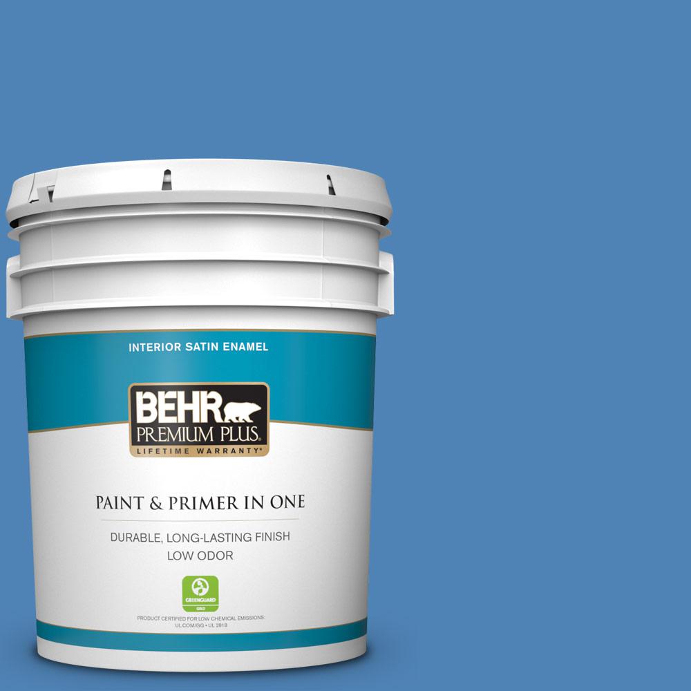 Behr Premium Plus 5 Gal Ppu15 06 Neon Blue Satin Enamel Low Odor Ppu15 06 Neon Blue Satin Enamel Low Odor
