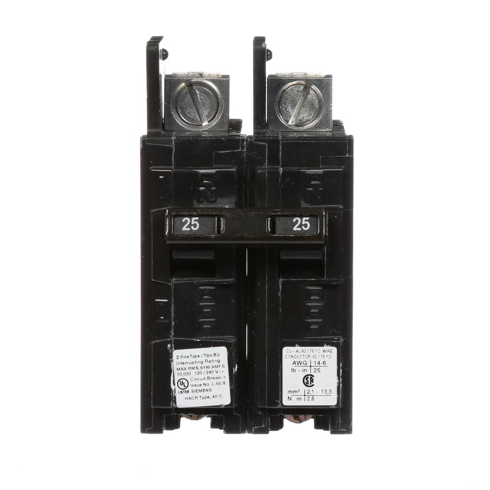 Siemens 25 Amp 2Pole Type BQ 10 kA LugIn/LugOut Circuit Breaker