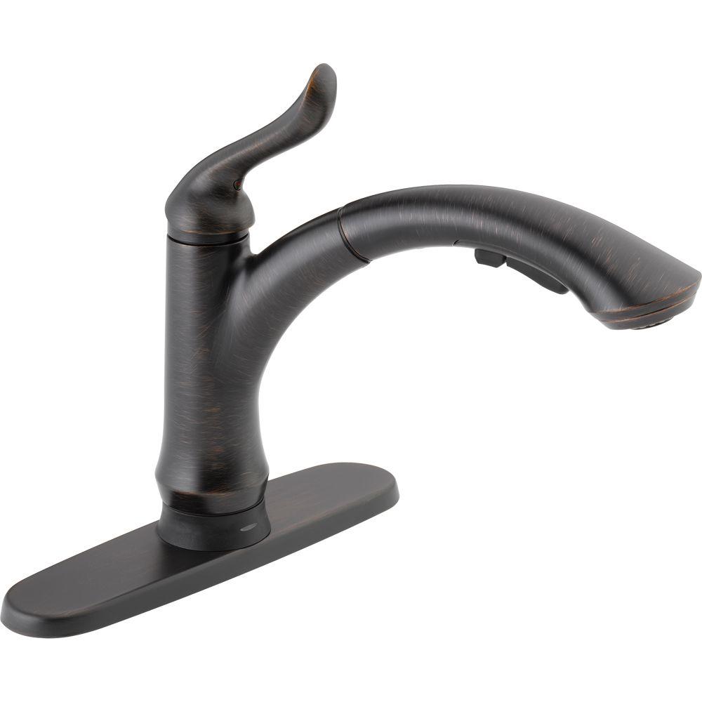 Delta linden single handle kitchen faucet in stainless