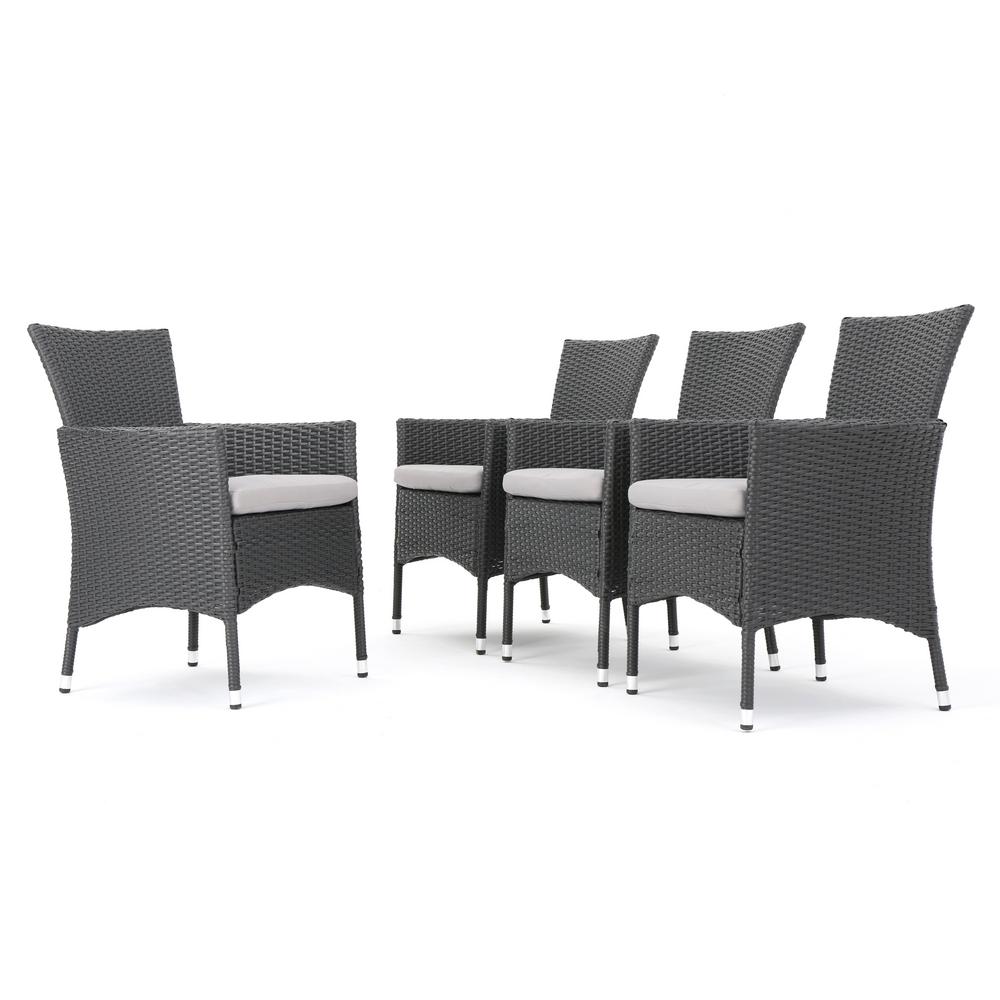 Gray Outdoor Dining Chairs Patio The Home Depot Malta Gray Removable Cushions Wicker Outdoor Dining Chairs With Light 4 Set