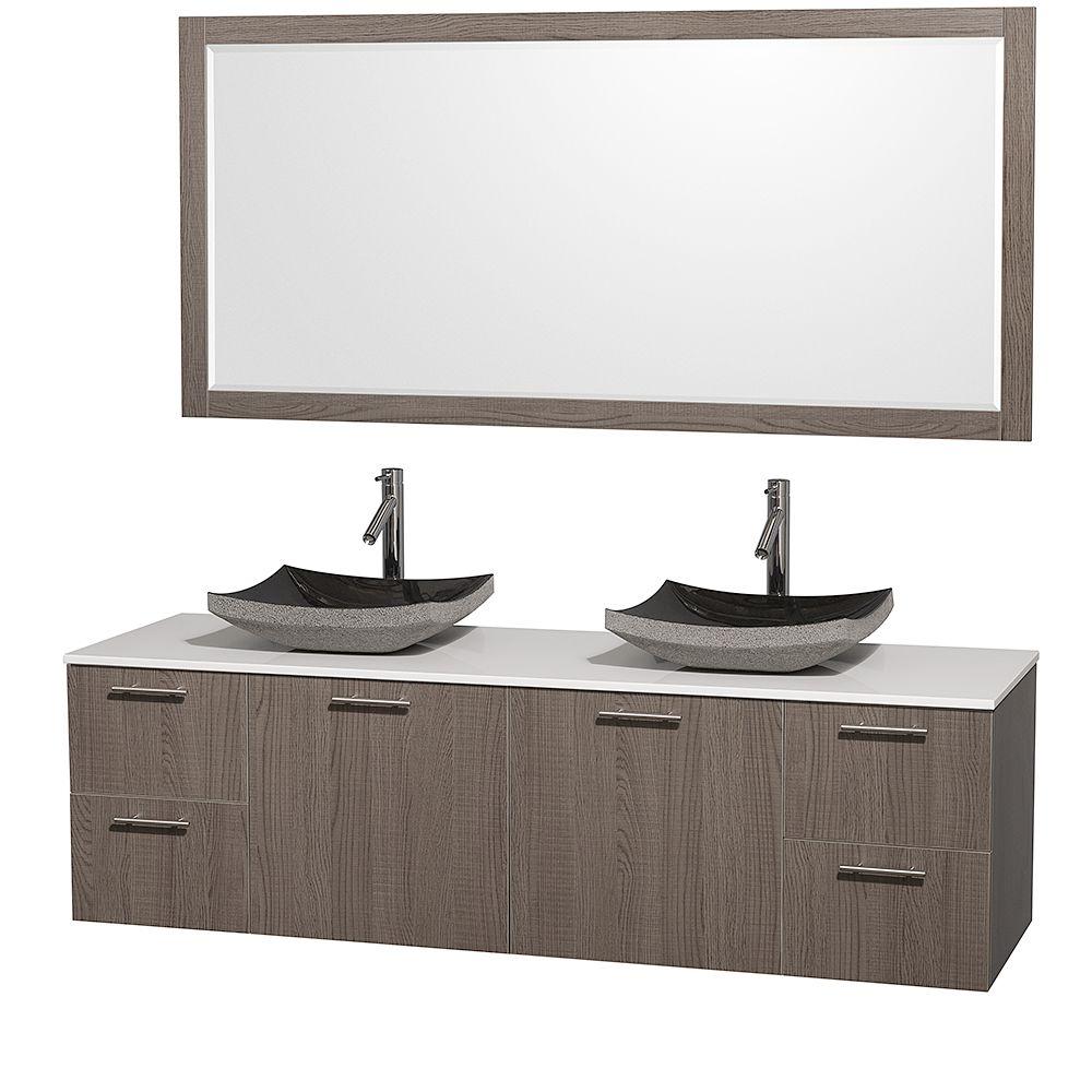 Wyndham Collection Amare 72 In Double Vanity Grey Oak With Glass Top White And Granite Sink